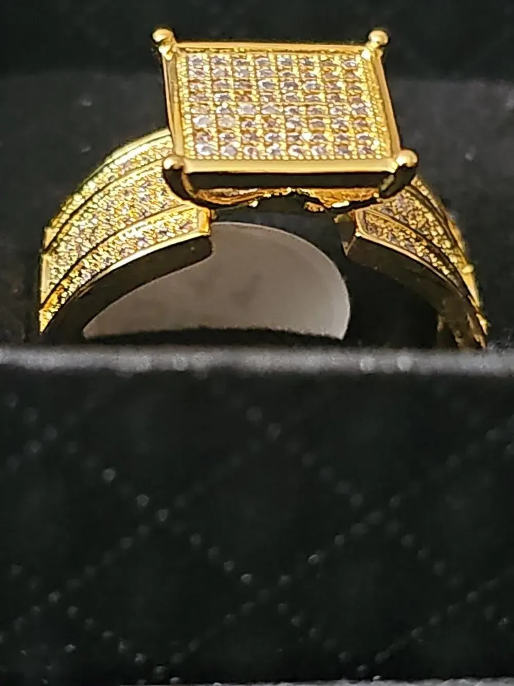Size 8 Gold-Plated Ring Square Cluster CZ Stones 23.2mm